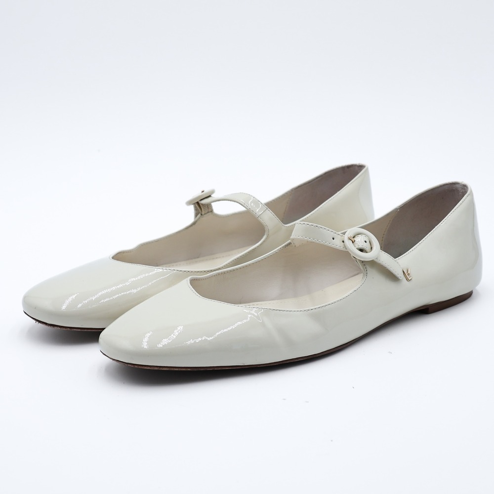 Larroude Cream Patent Leather Mary Jane Flats